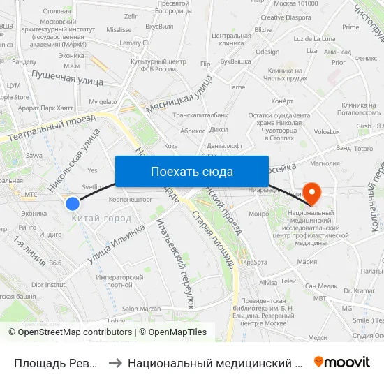 Площадь Революции (Ploschad Revolyutsii) to Национальный медицинский исследовательский центр профилактической медицины map