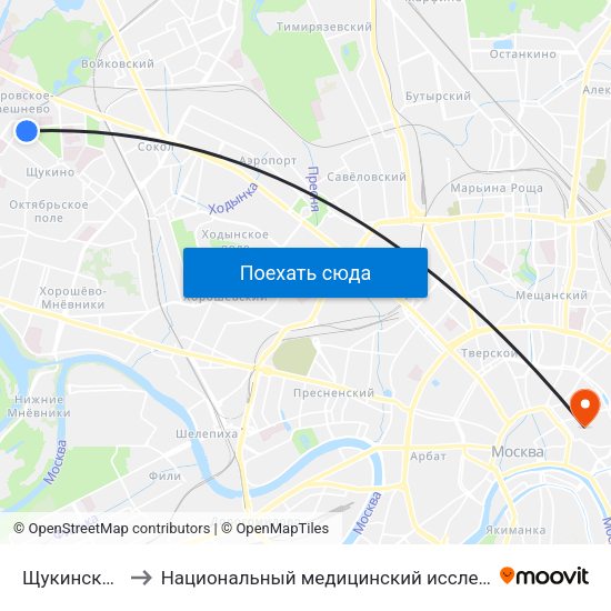 Щукинская (Schukinskaya) to Национальный медицинский исследовательский центр профилактической медицины map