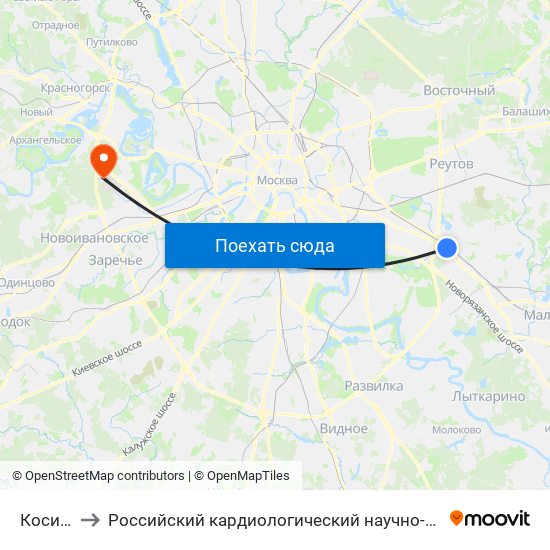 Косино (Kosino) to Российский кардиологический научно-производственный комплекс Минздравсоцразвития России map