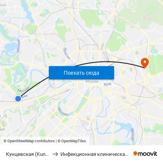 Кунцевская (Kuntsevskaya) to Инфекционная клиническая больница № 2 map
