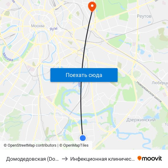 Домодедовская (Domodedovskaya) to Инфекционная клиническая больница № 2 map