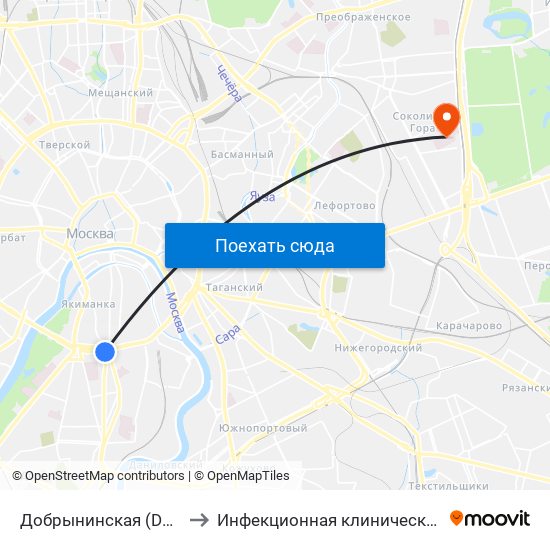 Добрынинская (Dobryninskaya) to Инфекционная клиническая больница № 2 map