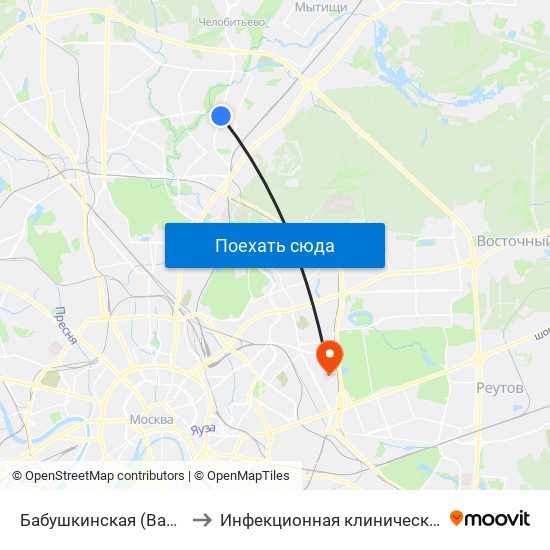 Бабушкинская (Babushkinskaya) to Инфекционная клиническая больница № 2 map