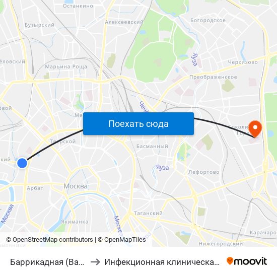 Баррикадная (Barrikadnaya) to Инфекционная клиническая больница № 2 map