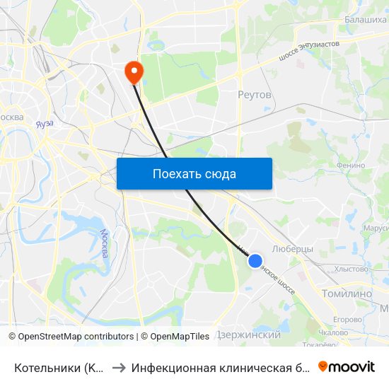 Котельники (Kotelniki) to Инфекционная клиническая больница № 2 map