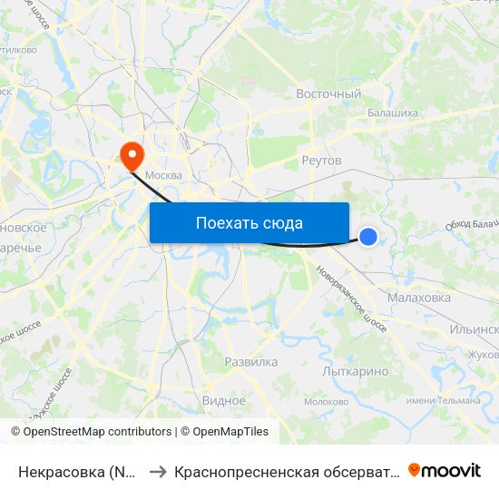 Некрасовка (Nekrasovka) to Краснопресненская обсерватория ГАИШ МГУ map