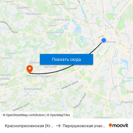 Краснопресненская (Krasnopresnenskaya) to Перхушковская участковая больница map