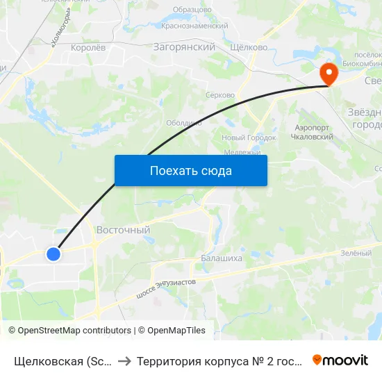 Щелковская (Schelkovskaya) to Территория корпуса № 2 госпиталя им. Бурденко map