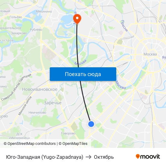 Юго-Западная (Yugo-Zapadnaya) to Октябрь map