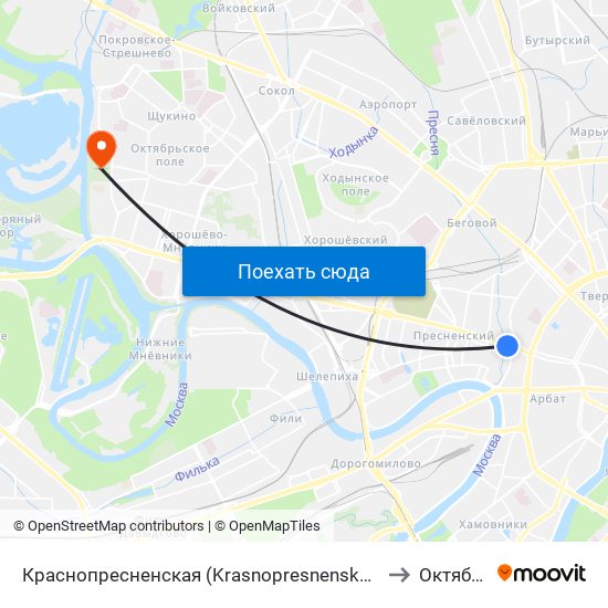 Краснопресненская (Krasnopresnenskaya) to Октябрь map