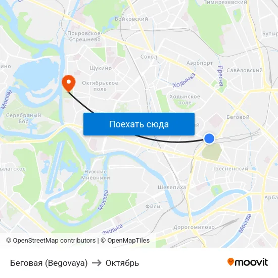 Беговая (Begovaya) to Октябрь map