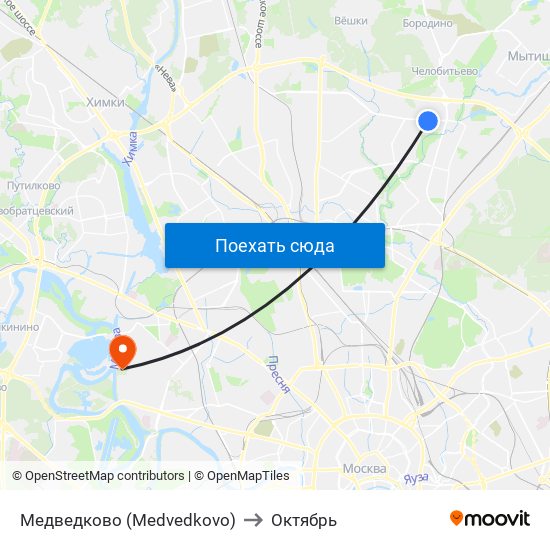 Медведково (Medvedkovo) to Октябрь map