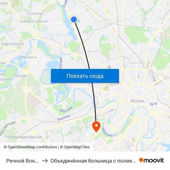 Речной Вокзал (Rechnoy Vokzal) to Объединённая больница с поликлиникой при управление делами Президента РФ map