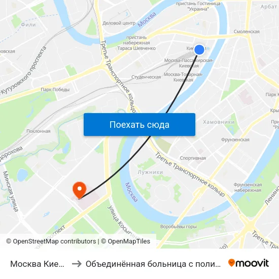 Москва Киевская (Kievsky Station) to Объединённая больница с поликлиникой при управление делами Президента РФ map