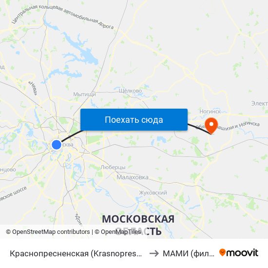 Краснопресненская (Krasnopresnenskaya) to МАМИ (филиал) map