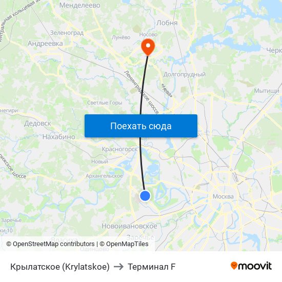 Крылатское (Krylatskoe) to Терминал F map