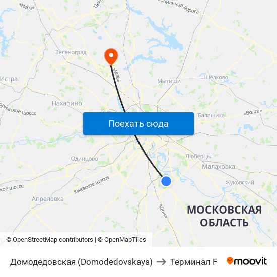 Домодедовская (Domodedovskaya) to Терминал F map