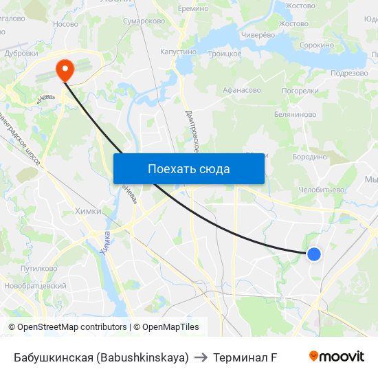 Бабушкинская (Babushkinskaya) to Терминал F map