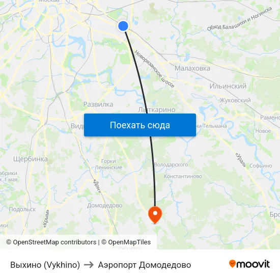 Выхино (Vykhino) to Аэропорт Домодедово map