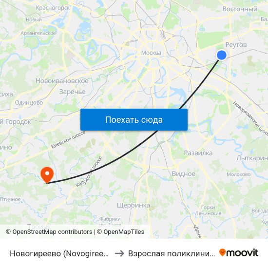 Новогиреево (Novogireevo) to Взрослая поликлиника map
