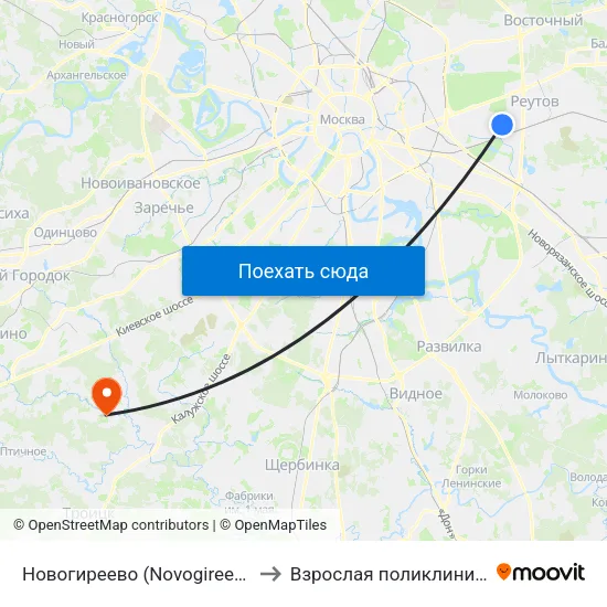Новогиреево (Novogireevo) to Взрослая поликлиника map