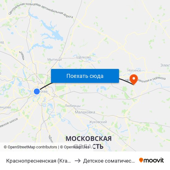 Краснопресненская (Krasnopresnenskaya) to Детское соматическое отделение map