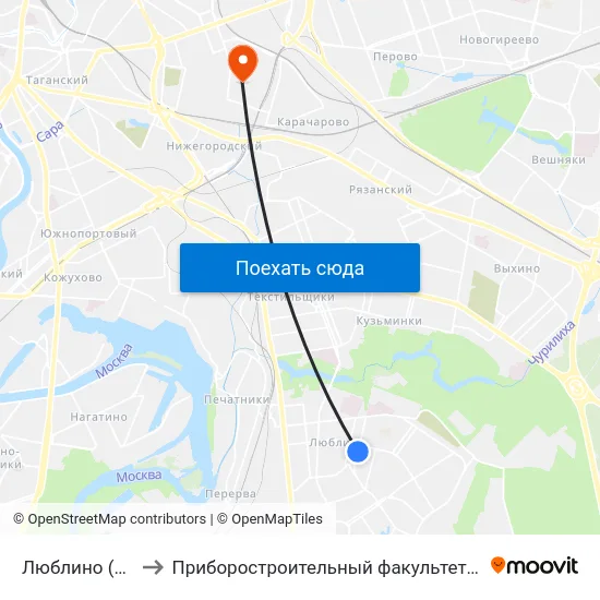 Люблино (Lyublino) to Приборостроительный факультет МГТУ им. Баумана map