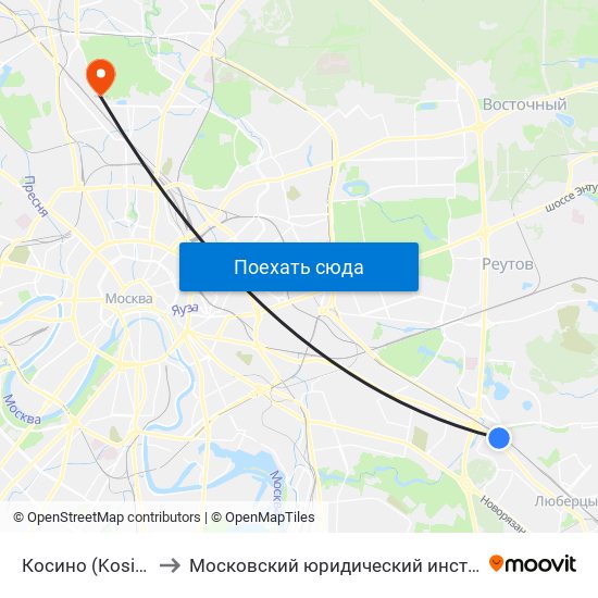 Косино (Kosino) to Московский юридический институт map