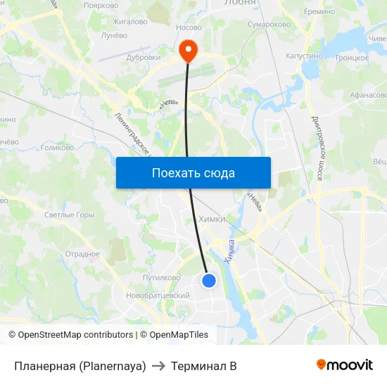 Планерная (Planernaya) to Терминал B map