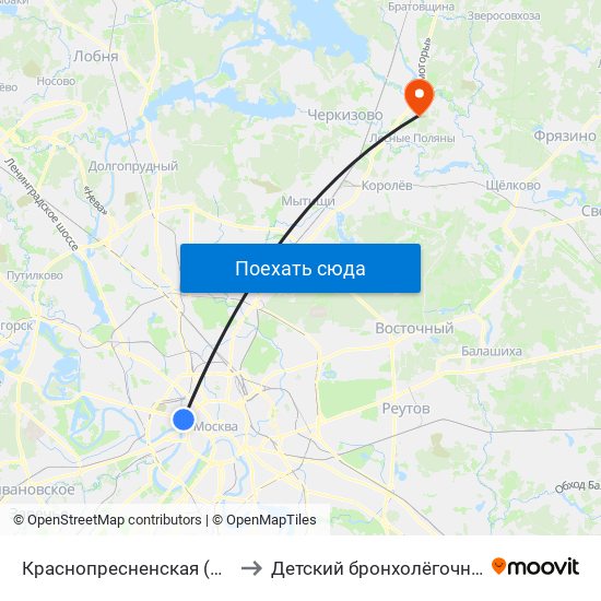 Краснопресненская (Krasnopresnenskaya) to Детский бронхолёгочный санаторий № 68 map