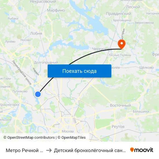 Метро Речной вокзал to Детский бронхолёгочный санаторий № 68 map