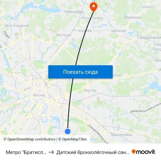 Метро "Братиславская" to Детский бронхолёгочный санаторий № 68 map