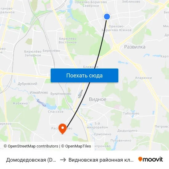 Домодедовская (Domodedovskaya) to Видновская районная клиническая больница map
