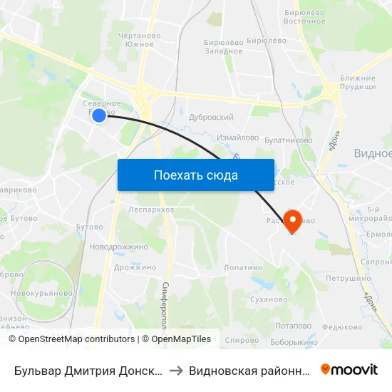 Бульвар Дмитрия Донского (Bulvar Dmitriya Donskogo) to Видновская районная клиническая больница map