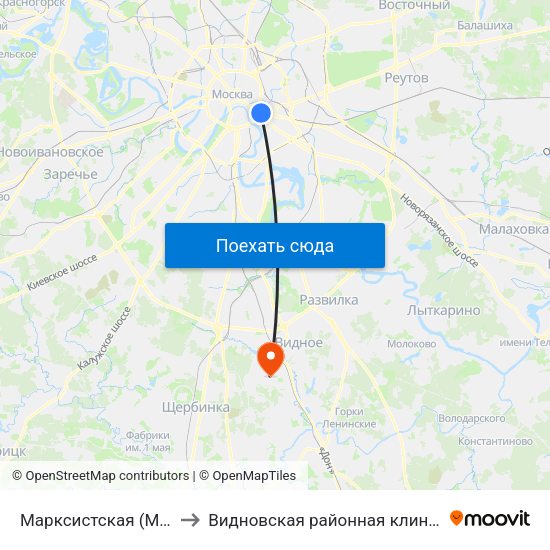 Марксистская (Marksistskaya) to Видновская районная клиническая больница map