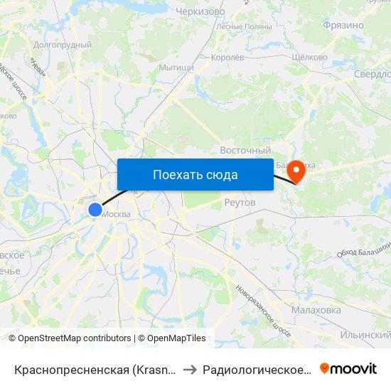Краснопресненская (Krasnopresnenskaya) to Радиологическое отделение map