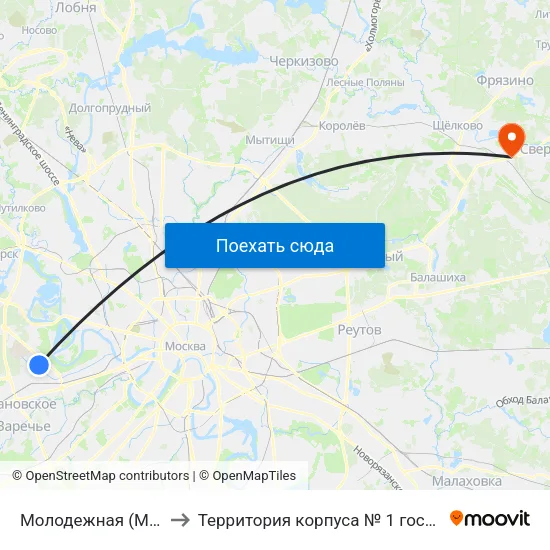 Молодежная (Molodezhnaya) to Территория корпуса № 1 госпиталя им. Бурденко map