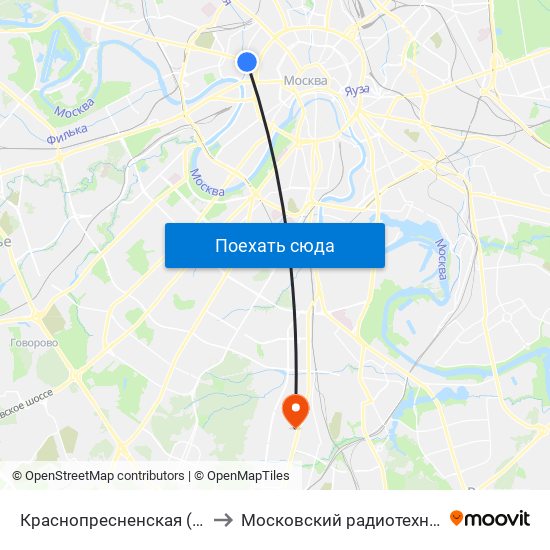 Краснопресненская (Krasnopresnenskaya) to Московский радиотехнический институт РАН map