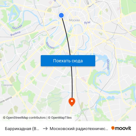 Баррикадная (Barrikadnaya) to Московский радиотехнический институт РАН map