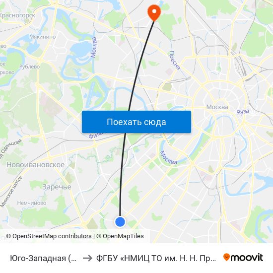 Юго-Западная (Yugo-Zapadnaya) to ФГБУ «НМИЦ ТО им. Н. Н. Приорова» Минздрава России map