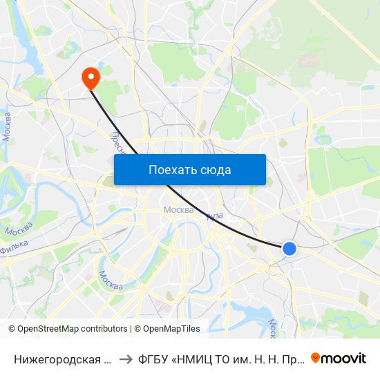 Нижегородская (Nizhegorodskaya) to ФГБУ «НМИЦ ТО им. Н. Н. Приорова» Минздрава России map