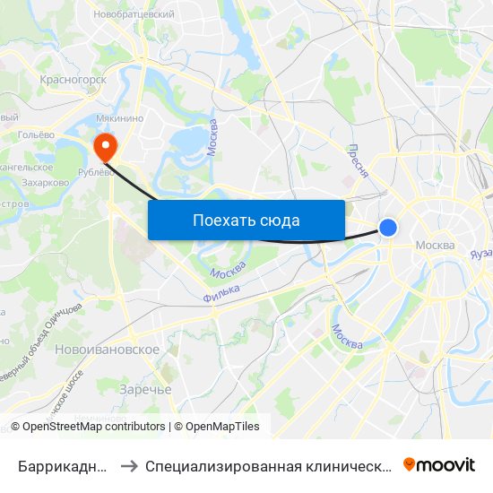 Баррикадная (Barrikadnaya) to Специализированная клиническая больница №8 имени З.П. Соловьева map