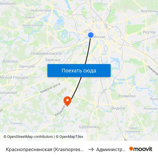 Краснопресненская (Krasnopresnenskaya) to Администрация map