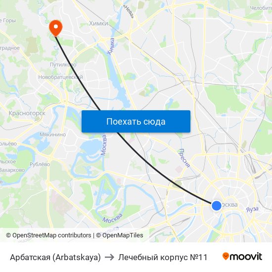 Арбатская (Arbatskaya) to Лечебный корпус №11 map