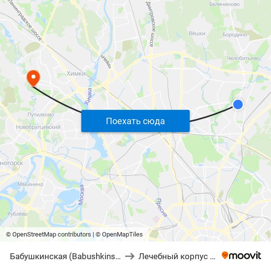 Бабушкинская (Babushkinskaya) to Лечебный корпус №11 map