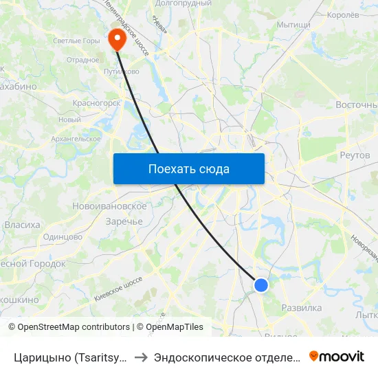Царицыно (Tsaritsyno) to Эндоскопическое отделение map