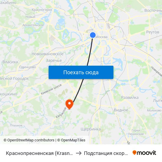 Краснопресненская (Krasnopresnenskaya) to Подстанция скорой помощи map