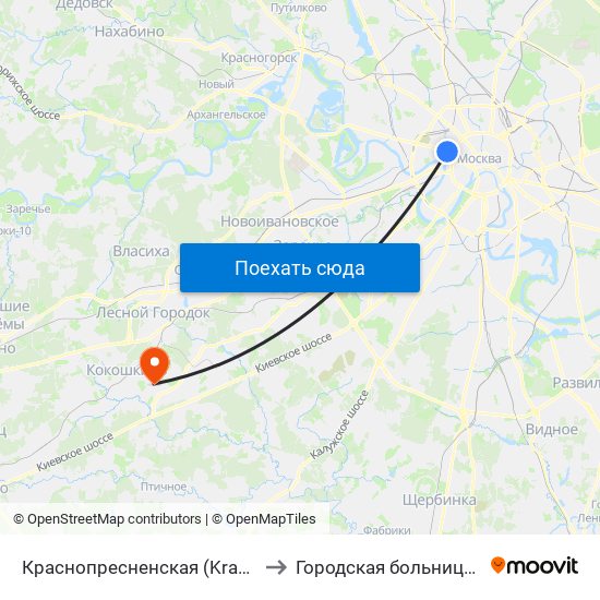 Краснопресненская (Krasnopresnenskaya) to Городская больница. Филиал № 1 map