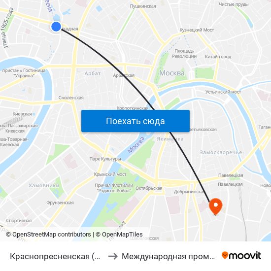 Краснопресненская (Krasnopresnenskaya) to Международная промышленная академия map