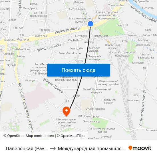 Павелецкая (Paveletskaya) to Международная промышленная академия map